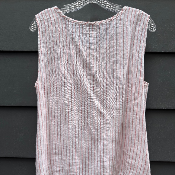 FLAX  Women's Pink and White Striped Tank Top with Pocket - Picture 2 of 5